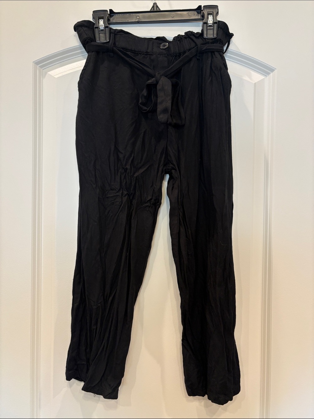 Angie Girls Black Wide Leg Paperbag Loose Dress-up Waist Pants | Size M